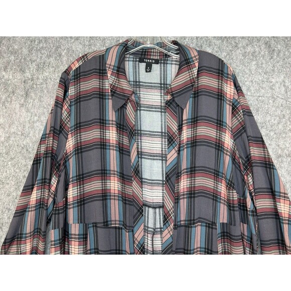 Torrid Plaid Shirt Cardigan Kimono Women's Size 3X Long Sleeve - Picture 2 of 9